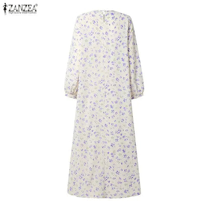 Women Bohemain Printed Maxi Dress ZANZEA Elegant Muslim Abaya Casual Long Sleeve Floral Sundress Kaftan Robe Femme Hijab Vestido