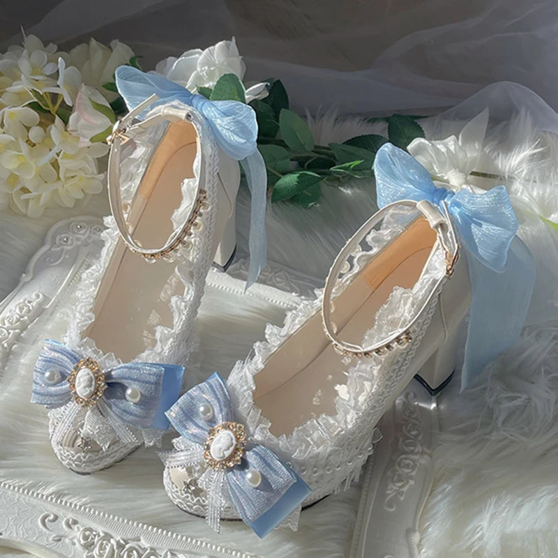 Lolita Original Handmade Lo Shoes Thick Heels Round Head High Heels Japanese Sweet Princess Girl Loli Tea Party Single Shoes