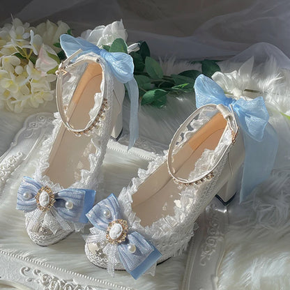 Lolita Original Handmade Lo Shoes Thick Heels Round Head High Heels Japanese Sweet Princess Girl Loli Tea Party Single Shoes