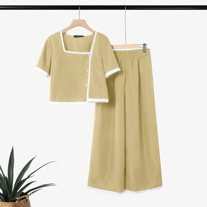 2026 Summer Short Sleeve Blouse Pant Sets ZANZEA Fashion Women 2 Pieces Sets Casual Patchwork Work Outfit Wide Leg Trousers Suit