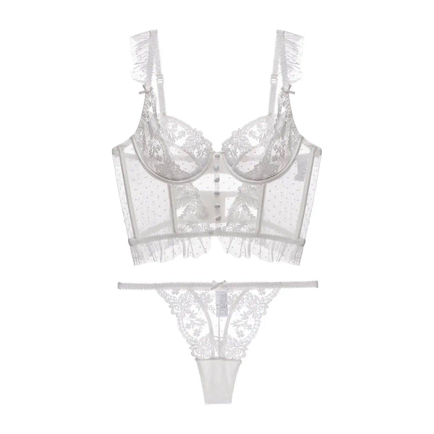 Women Lingerie Set Thin Underwear 2 Piece Bodysuit Underwire Lace Transparent Bra Panty Sets for Bridal Gift Wedding Sleepwear