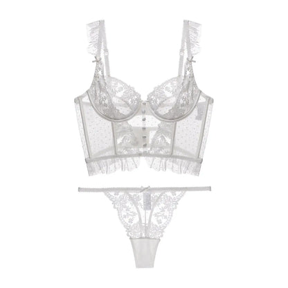 Women Lingerie Set Thin Underwear 2 Piece Bodysuit Underwire Lace Transparent Bra Panty Sets for Bridal Gift Wedding Sleepwear