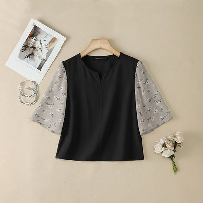 ZANZEA Women's Elegant Floral Chiffon Patchwork Blouses V-Neck 3/4 Sleeve Loose Tops 2026 Summer Daily Casual Blusas de Mujer
