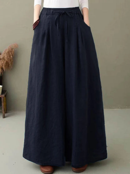 ZANZEA Elegant Women's Wide Leg Pants Autumn Trousers Casual Drawstring Pantalon Palazzo Female Elastic Waist Turnip Oversized