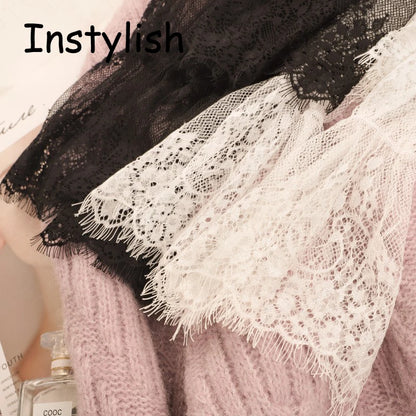 Women Elegant Perspective Lace Blouse Sexy Long Flare Sleeve High Collar Inner Wear Base Tunic Top Casual Mesh Bottom Shirts