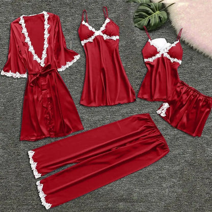 Ladies Underwear Women'S Sexy Nightgown Set 5-Piece Women Sexy Garter Lingerie Set Robes Lace Bodysuit Deep-V Neck Underwear