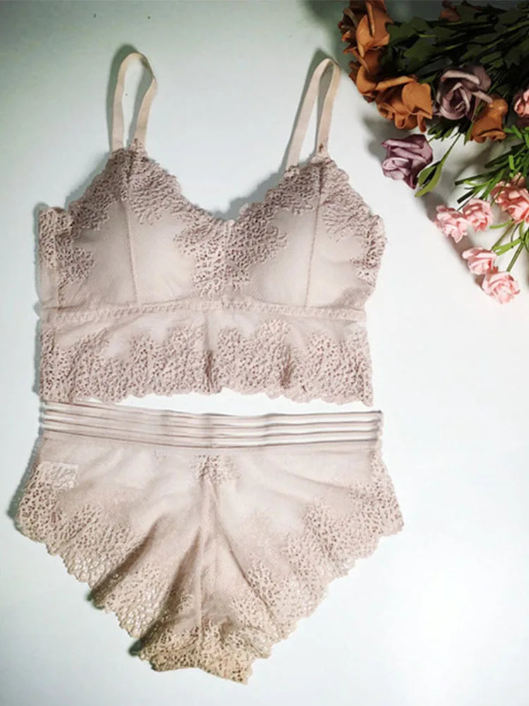 Lace Women Bra Panties Set Crop Top Bra Sexy Transparent Bra Push Up Lingerie Set Female Bralette Underwear Set