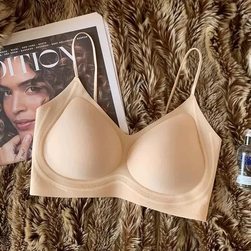 Summer Thin Ultra-thin Ice-skinned Thin Shimmering Shoulder Strap Underwear for Women Without Marks and Beautiful Back Bra