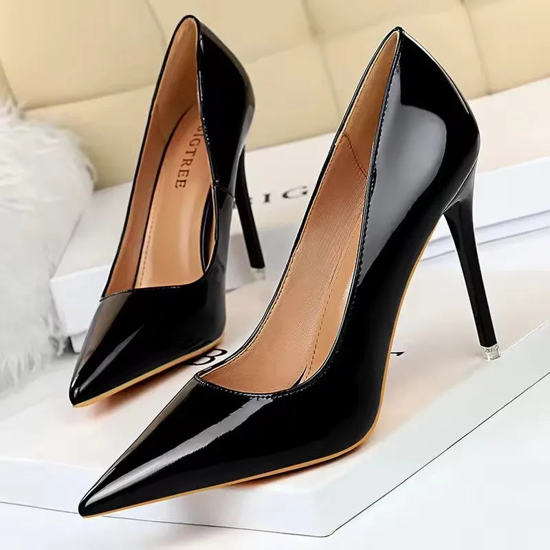 BIGTREE Shoes Patent Leather Women 7.5 cm 10.5 Heels Fashion Women Pumps Stiletto Heels Lady Shoes Large Size Sexy Party Shoe