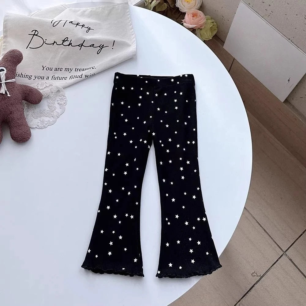 Girls' Flare Pants Spring Autumn 2026 Kids' Comfortable Printed Heart Motif Fashion Casual Long Pants