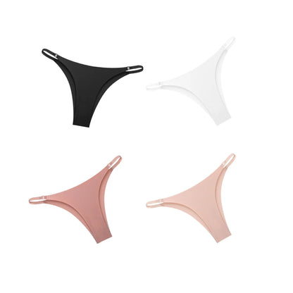 4Pcs/Set Women Ice Silk Low Rise Briefs with Decorative Side Buckle Sexy Brazilian Panties Seamless Underwear Lingerie S-XL