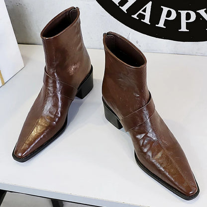 BIGTREE Retro Thick With Women Boots Metal Buckle Leather Boots Women Shoes Winter Short Boots Rear Zipper Lady Ankle Boots