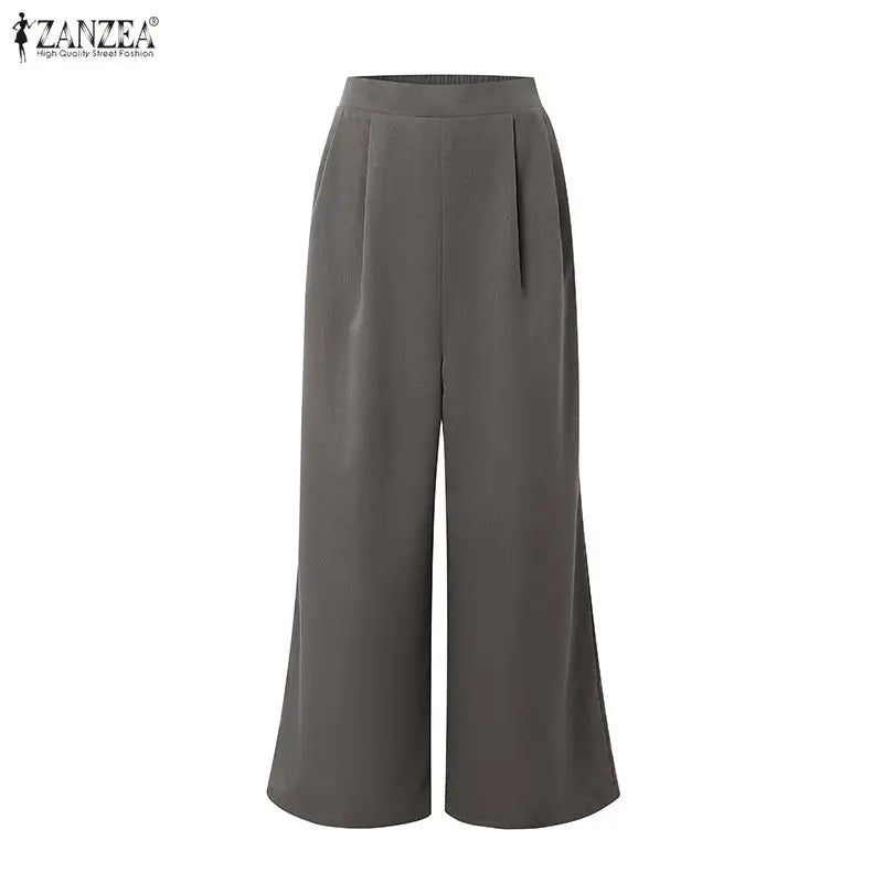 ZANZEA Women's Minimalist Pant Suits Wide Leg Pant & Mock Neck Half Sleeve Blouse 2 Pieces Sets Elegant Solid Pant Sets Outfits