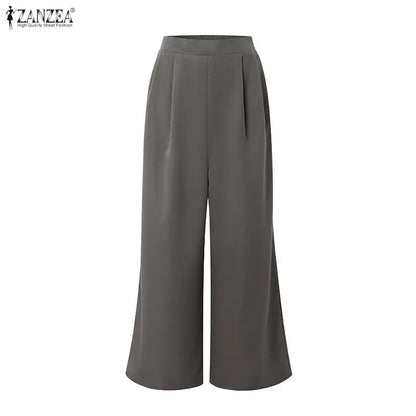 ZANZEA Women's Minimalist Pant Suits Wide Leg Pant & Mock Neck Half Sleeve Blouse 2 Pieces Sets Elegant Solid Pant Sets Outfits