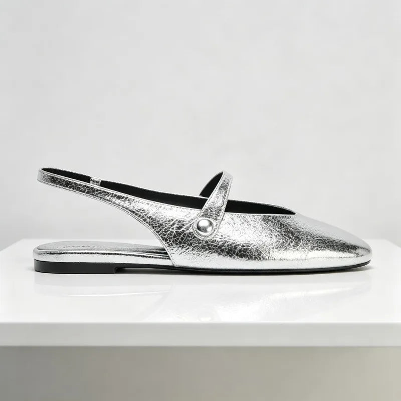 Luxury Metal Grain Design Flat Sandals Women Fashion Gold Silver Slingback Slippers for Girls Cute Summer Comfortable Beach Shoe