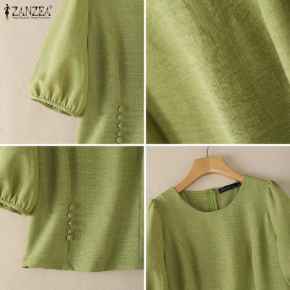 ZANZEA Summer Short Sleeve Tops Fashion Women Blouses Puff Sleeve Tee Streetwear OL Work Casual Blusas Oversize Tunic S-3XL