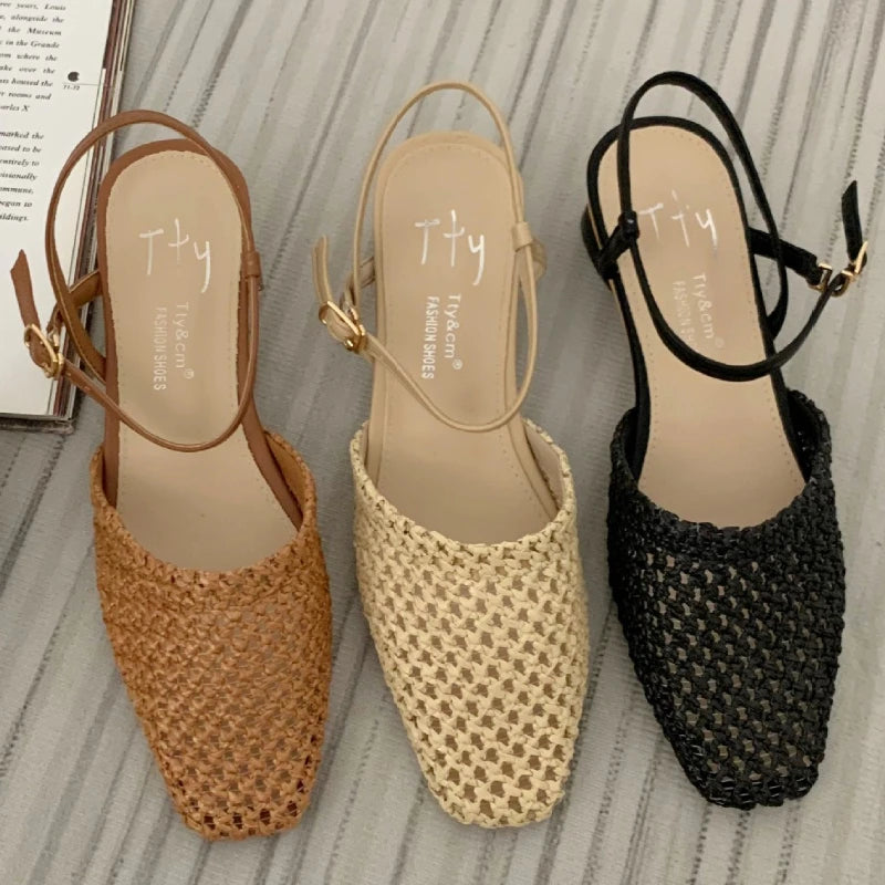 Retro Mesh Hollowed Women Sandals Fashion Back Strap Buckle Wedge Sandals Woman Comfortable Breathable Non-slip Slide Sandals