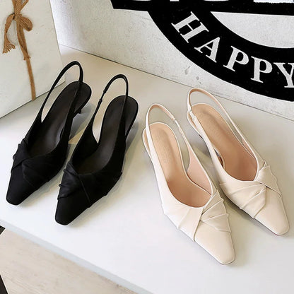 BIGTREE Shoes 3 cm Low Heeled Women's Shoes Bowknot Pleated Women Pumps Hollow Out Hook Strap Ladies' Low Heeled Sandals Summer