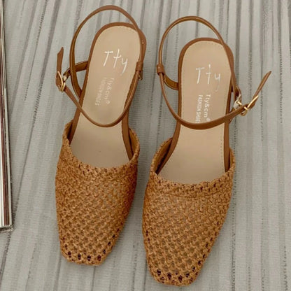 Retro Mesh Hollowed Women Sandals Fashion Back Strap Buckle Wedge Sandals Woman Comfortable Breathable Non-slip Slide Sandals