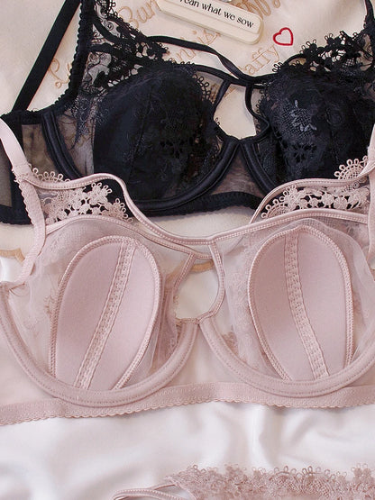 MOYISU Parisian Lace Bust Reducer - French Steel Ring Bra Set Rabbit-Ear Design Slimming Minimizer Lingerie Tushy for Full Chest