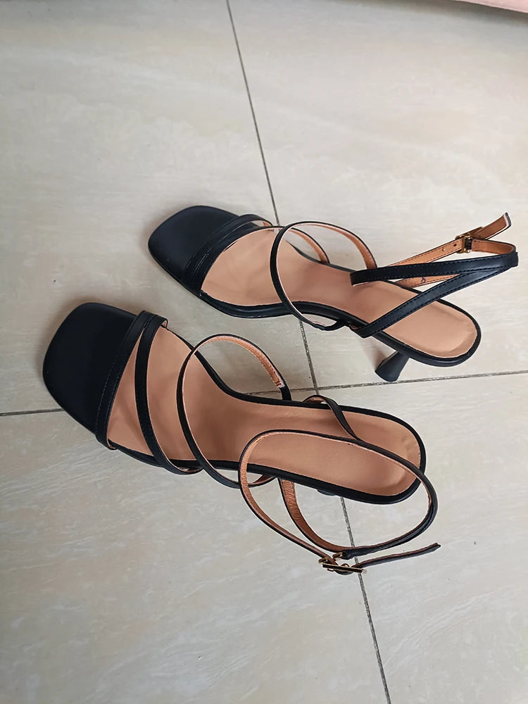 SmallHut New 2026 Trend Ankle Strap Sandals Summer Women Sexy Lady High Heel Red Black Light-Yellow Beige Apricot Buckle Sandals