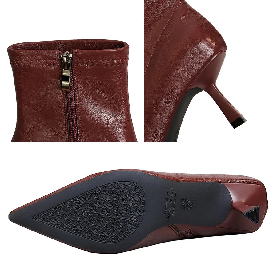 2026 Autumn Winter Shoes Leather Boots Women Shoes Side Zipper Ladies Ankle Boots Pointed High-Heeled Boots Stiletto Short Boots