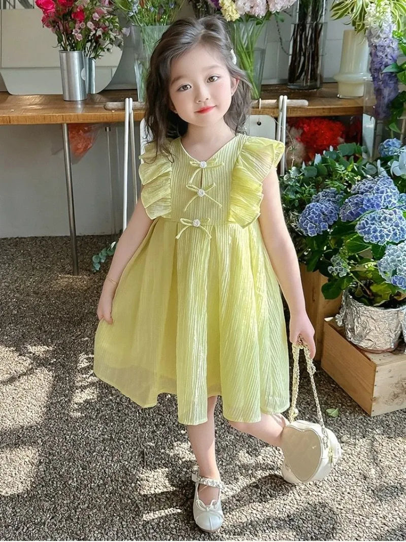 Holiday-style Pinafore Dress Princess Girls Children's Summer Kid Girl Cotton and Linen Dresses Party Clothes 2025 Kids Little