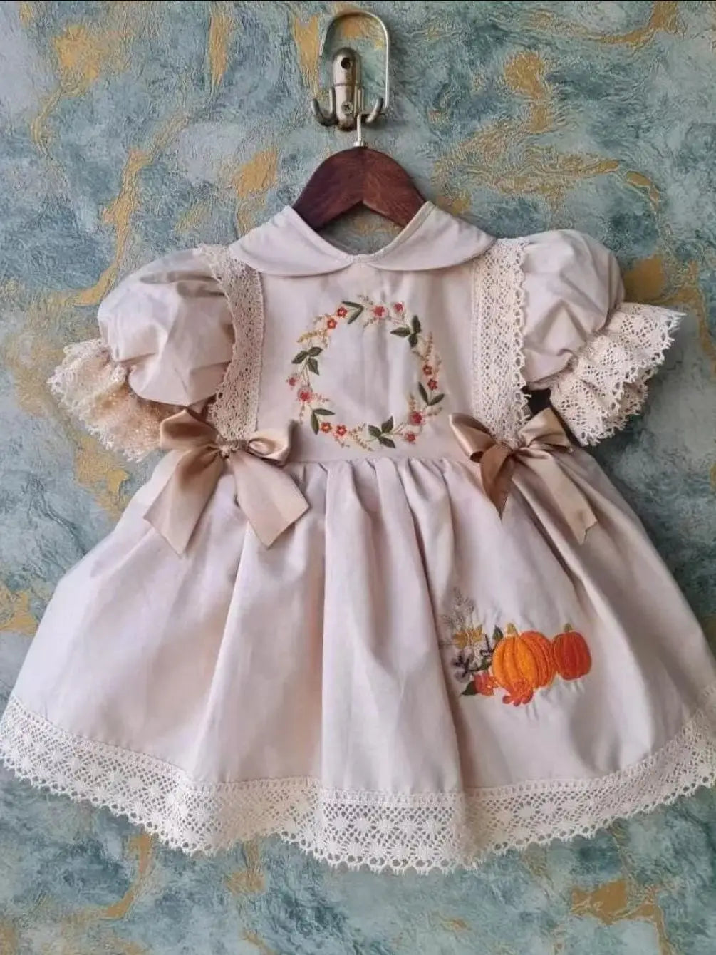 0-12Y Baby Girl Summer Pumpkin Embroidery Pink Dress for Birthday Photography Holiday Eid B417