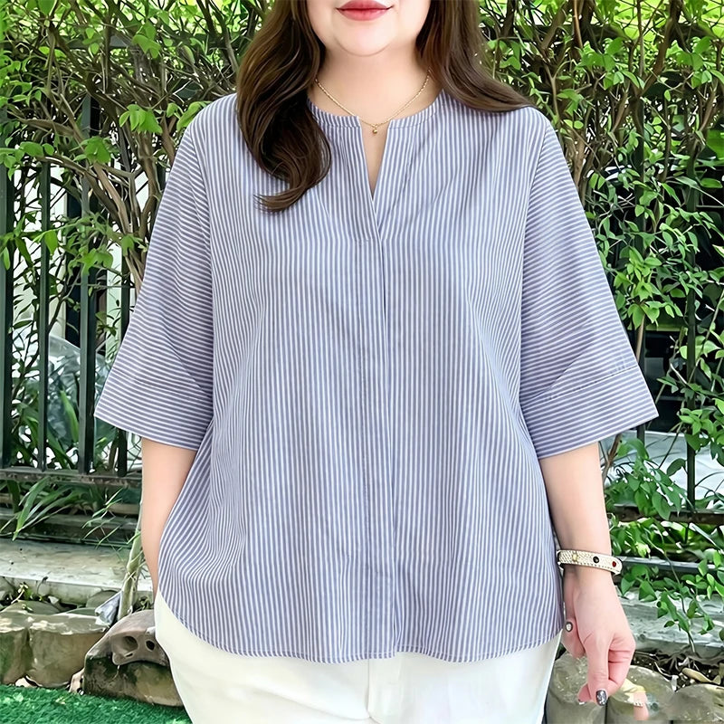 ZANZEA 2026 Summer Women Loose Striped Blouses V-Neck 3/4 Sleeve Pullover Tops Daily Casual Day to Night Blusas de Mujer