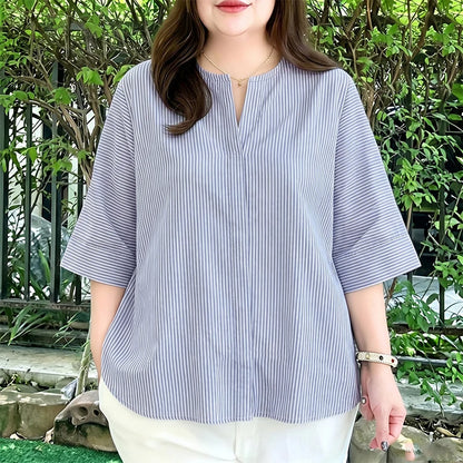 ZANZEA 2026 Summer Women Loose Striped Blouses V-Neck 3/4 Sleeve Pullover Tops Daily Casual Day to Night Blusas de Mujer