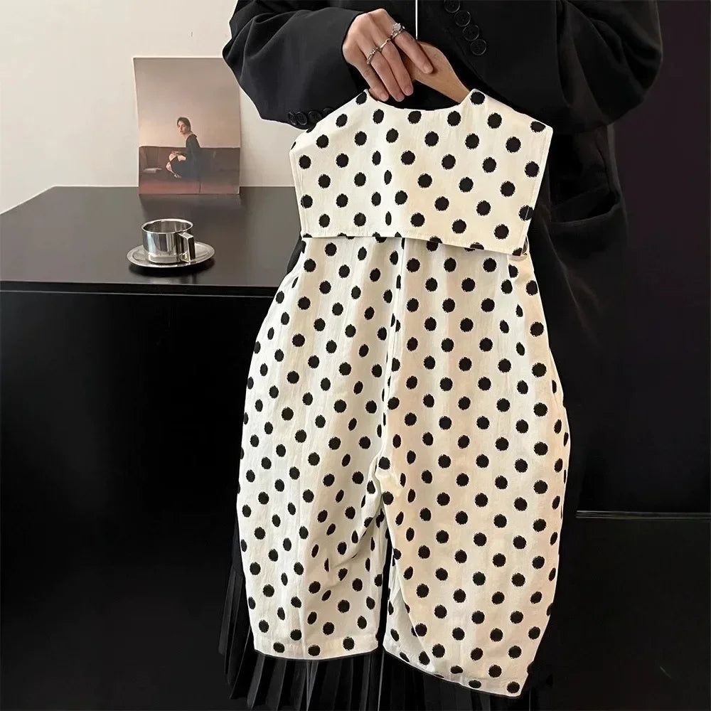 Summer New Casual Boys' and Girls' Clothes Polka Dot Vertical Stripe Printed Kids Jumpsuit Basic Simple Children's Clothing