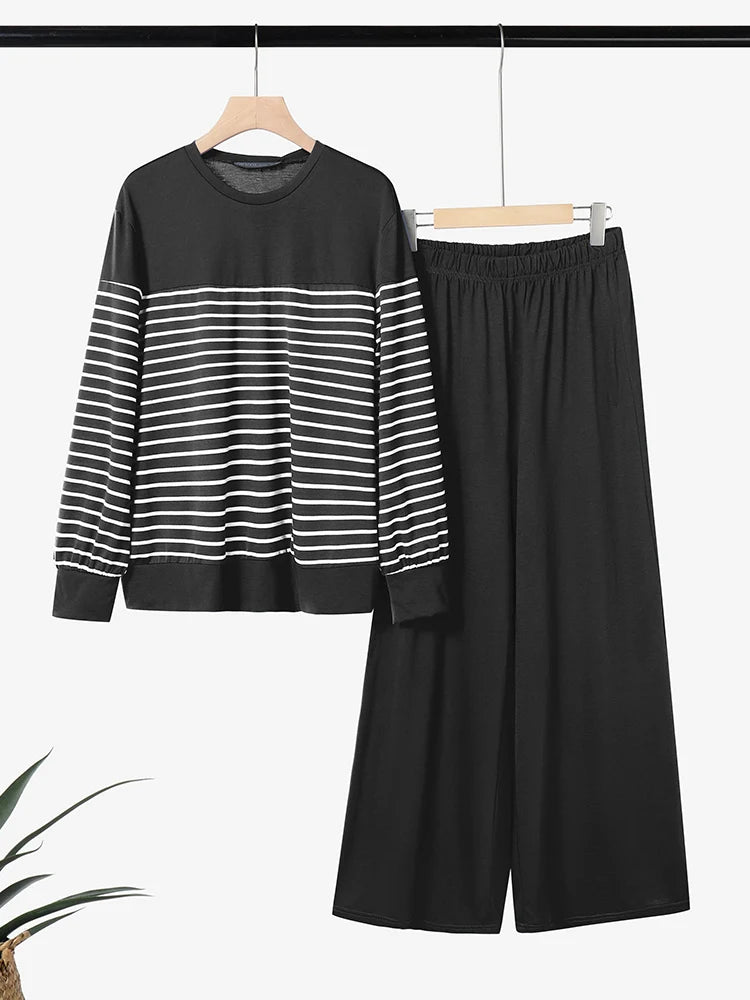 2026 ZANZEA Fashion Spring Tracksuit Women Striped 2 Piece Sets Casual Long Sleeve Tops Pant Sets Muslim Outfits Matching Sets