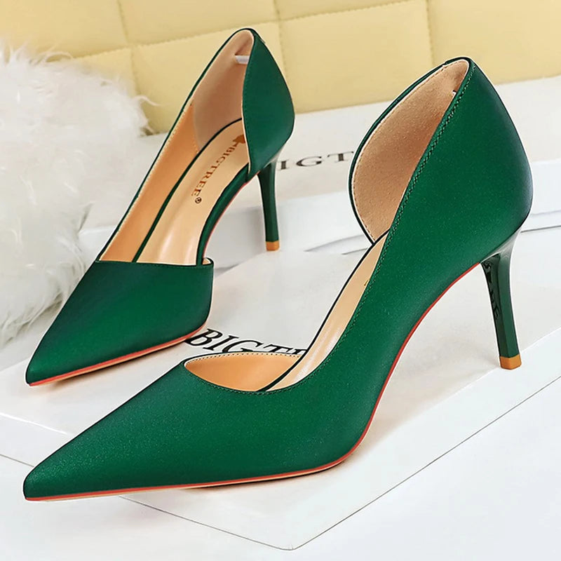 BIGTREE Shoes Women Pumps Satin Pointed High Heels Stilettos 7 Cm Sexy Party Shoes Fashion Ladies Shoes Woman Heels Plus Size 43