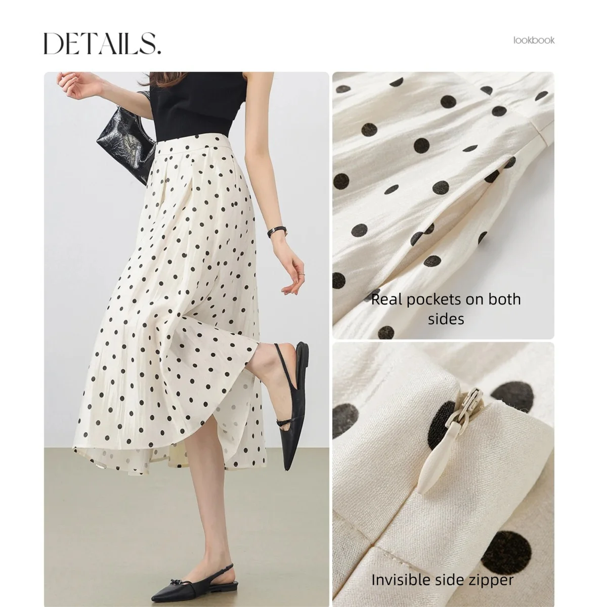 SENTUBILA Polka Dot Women's Skirt 2026 Fashion French Style A-line Elegant High Waist Pleated Ladies Long Skirts 152QG0009