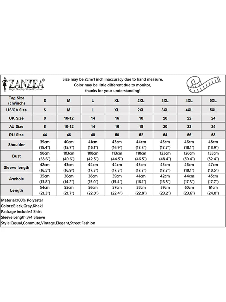 ZANZEA Elegant Women's Floral Printed Chiffon Sleeves Blouses Casual Lace Trim O-Neck 3/4 Sleeve Loose Tops Spring Woman Clothes