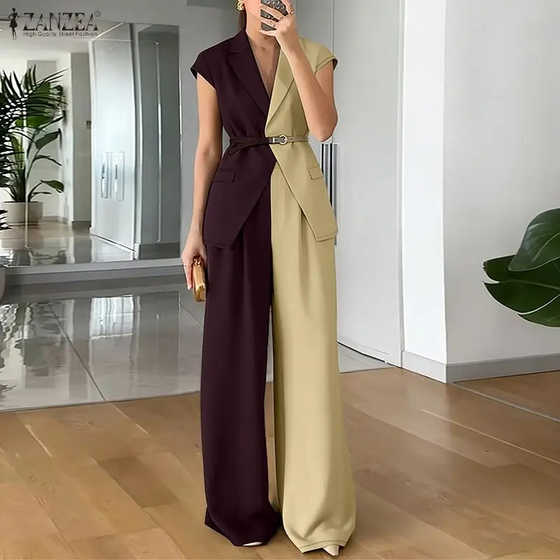 Stylish Summer Patchwork 2 Pieces Sets 2026 ZANZEA Women Pant Sets Sleeveless Irregular Tanks Tops Trousers Elegant Work Outfits
