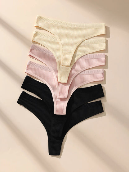 6Pcs Women's Panties Striped Briefs for Women Low-Rise Breathable Cotton Female Soft Underwear Solid Colors Ladies Underpants