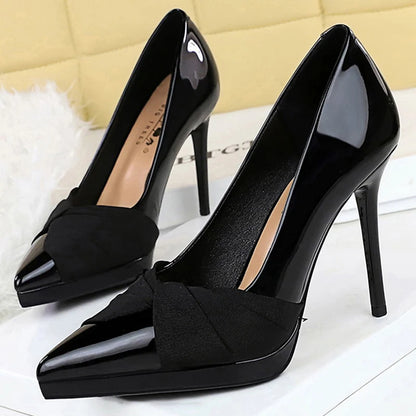 Ladies' 10.5 cm Platform High Heels Patent Leather Women Pumps Bow Design Women Heels Stilettos Elegant Women's Party Shoes 2026