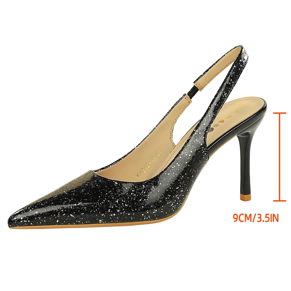 BIGTREE Shoes Sequin Women Pumps Pointed High Heels Fashion Wedding Shoes Stiletto 9 cm Heels Women Heeled Sandals Plus Size 43