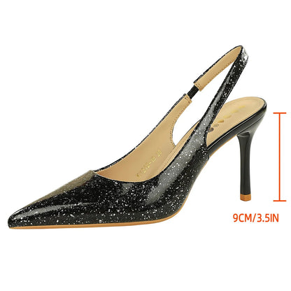 BIGTREE Shoes Sequin Women Pumps Pointed High Heels Fashion Wedding Shoes Stiletto 9 cm Heels Women Heeled Sandals Plus Size 43