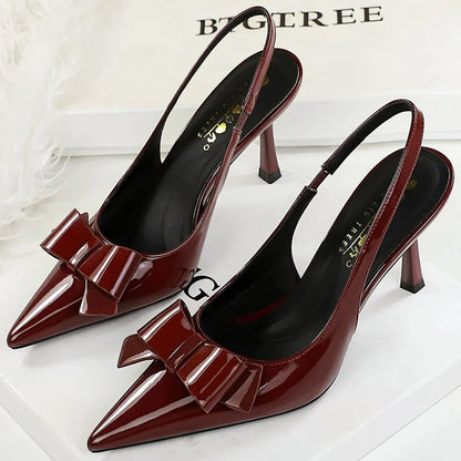 BIGTREE Shoes Bowknot Women's Sandals High Heels Patent Leather High-Heeled Sandals Ladies Shoes Summer Stiletto Heels 8 cmm