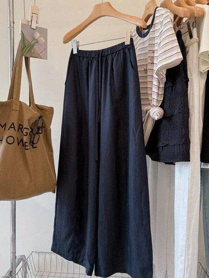 plus Size 300 Pounds Casual Pants Draped Loose Comfortable Wide Leg Linen Trousers for Women Summer Season High Waist Straigh...