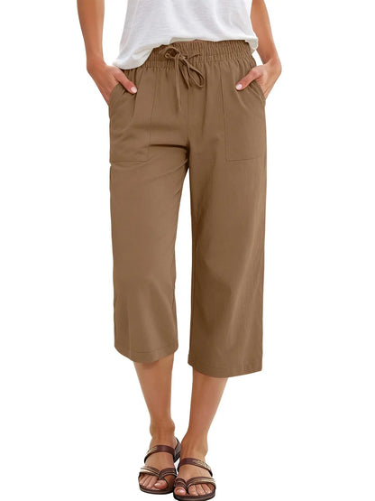 Quick Dry Capri Pants Womens Summer Hiking Cargo Pants 2 Pockets Waterproof Sun UV Protection Knee Length Shorts