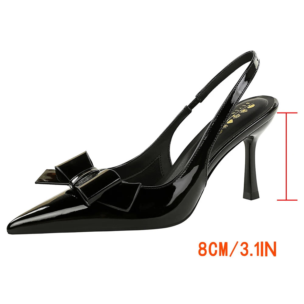 BIGTREE Shoes Bowknot Women's Sandals High Heels Patent Leather High-Heeled Sandals Ladies Shoes Summer Stiletto Heels 8 cmm