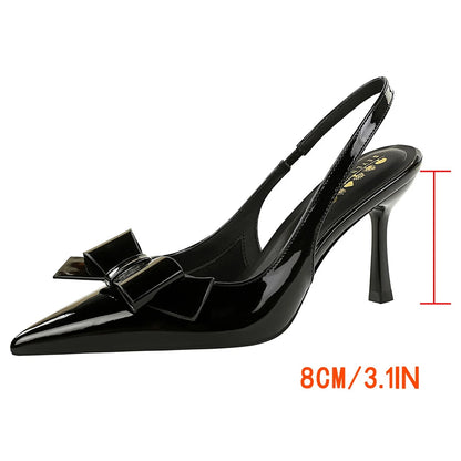 BIGTREE Shoes Bowknot Women's Sandals High Heels Patent Leather High-Heeled Sandals Ladies Shoes Summer Stiletto Heels 8 cmm
