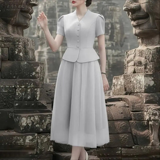 2026 ZANZEA Stylish Office OL Outfits Women Summer 2 Pieces Sets Elegant Short Sleeve Waisted Blouse Dress Sets Solid Skirt Suit