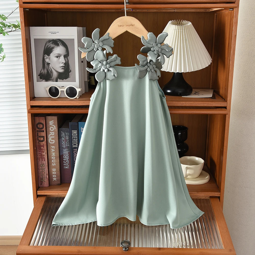 Bear Leader 2-7 Years 3D Flower Birthday Wedding Princess Dress Korean Version Sling Party Clothes Summer Girls Casual Outwear