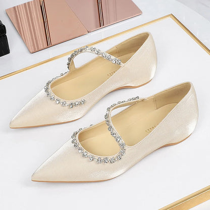 BIGTREE Shoes Rhinestone Chain Low Heeled Women's Shoes Metal Decoration Wedge heels Pointed Ladies Shoes Luxury Banquet Shoes