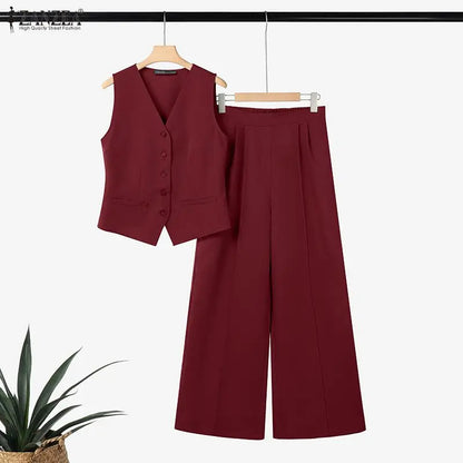 ZANZEA 2025 Summer Elegant V Neck Sleeveless Vests Tops Trousers Suits Stylish Women Outfits 2 Piece Sets Fashion OL Tracksuit