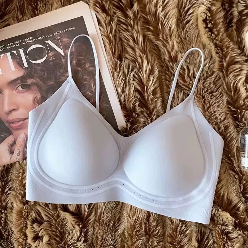 Summer Thin Ultra-thin Ice-skinned Thin Shimmering Shoulder Strap Underwear for Women Without Marks and Beautiful Back Bra